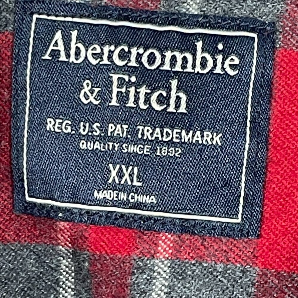 Abercrombie & Fitch 100% Cotton Red Gray Plaid Flannel Button Down Men’s XXL - Picture 5 of 15
